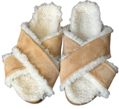 Jenni Kayne Women Suede Sherpa Slide Sandals Animal Print Genuine Tan Si... - £87.04 GBP