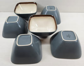 6 Baum Brothers Harris Square Soup Cereal Bowls Set Cream Matte Gray Dishes Lot - £70.95 GBP