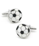 SOCCER BALL CUFFLINKS Futsal Football Player Sports Black White Enamel G... - $16.39 CAD