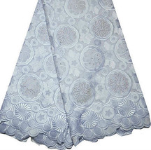 African Swiss Voile Lace Cotton w Rhinestones High Quality Beautiful Blue/White - £101.68 GBP