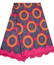 African Swiss Voile Lace Cotton w Rhinestones High Quality Beautiful Pink/Orange - £79.37 GBP