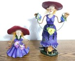 2 Colorful Whimsical Fun Spring Witch Halloween  Collectible Figurine Wi... - $14.69