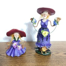 2 Colorful Whimsical Fun Spring Witch Halloween  Collectible Figurine With Cat - £11.74 GBP