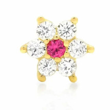 14K Yellow Gold Over 0.30Ct Simulated Diamond &amp; Ruby Flower Nose Bone Stud Ring - £26.98 GBP