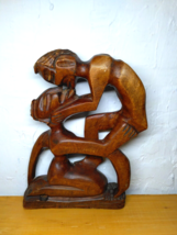 VTG Hand Carved Nude Male/Female Abstract Wood Figure Sculpture Ethnic Wood - $29.97