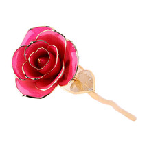 Lacquer Dipped Pink Rose Long Stem Preserved in 24K Gold - $399.50