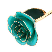 Lacquer Dipped Lt Blue Rose Long Stem Preserved in 24K Gold  - £314.15 GBP