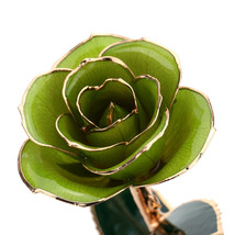 Lacquer Dipped Green Rose Long Stem Preserved in 24K Gold - £312.51 GBP