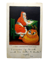 Santa Claus Seated Writes At Desk Smokes Pipe Toys Postcard Ullman 1907 Antique - $26.78