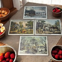 Vintage Set 4 Currier &amp; Ives Vinyl Sealed Placemats 16.8”x 11” 1) Gettin... - $23.38