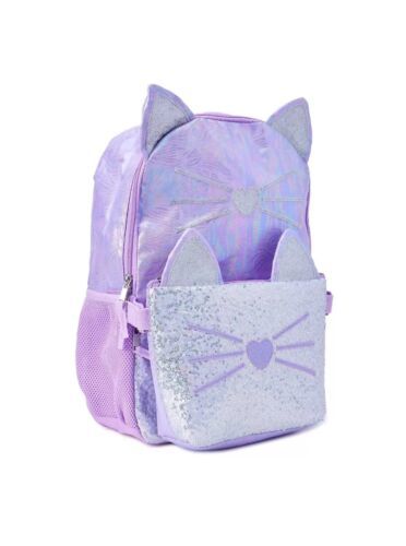 Wonder Nation Girls 17" Laptop Backpack with Lunch Bag 2-Piece Set, Purple Kitty