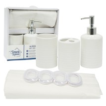 Bathroom Set White Toothbrush Holder Soap Dispenser Shower Curtain and H... - $11.39