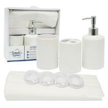 Bathroom Set White Toothbrush Holder Soap Dispenser Shower Curtain and H... - £9.02 GBP