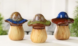 Mushroom Figurines Set of 3 Ceramic 4.9" High 3 Colors Home Garden Toadstool image 2