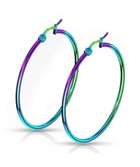 Womens Extra Large 3-Inch Rainbow Stainless Steel Hoop Earrings Hypoalle... - £10.17 GBP