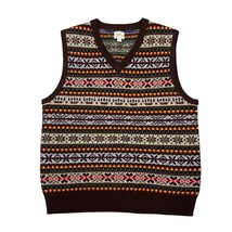 J. Crew Knit Lambswool Fair Isle Sweater Vest V-Neck Brown Preppy Size L... - £33.98 GBP