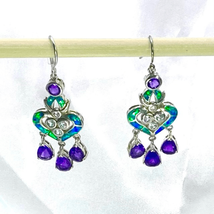 ALI Gorgeous Opal, Amethyst &amp;  Sterling Silver  Dangle Earrings - £55.87 GBP