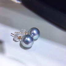 Fine Jewelry 1102 Pure 18 K Gold 1029 Natural Fresh Water Bluish Gray Pearl 7mm  - £78.64 GBP