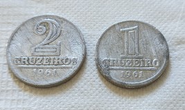 Lot of 2 Republica Dos Estados Unidos Do Brazil 1961 1 &amp; 2 Cruzeiros - $4.95