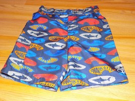 Size 2T OP Ocean Pacific Swim Trunks Board Shorts Navy Blue Sharks Print... - $12.00