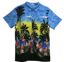 Vintage Hawaiian Shirt Mens Sz M Med Parrots Floral Birds Tropical Palm Trees - £41.32 GBP