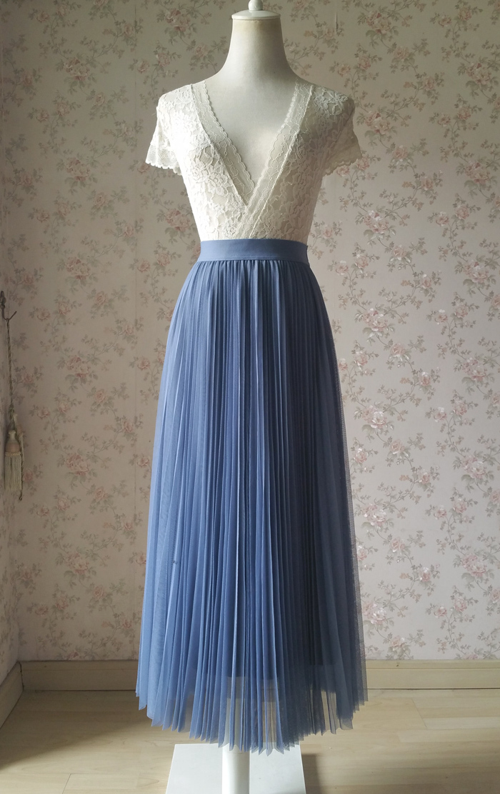 Dusty blue pleated tulle skirt small 700 3