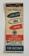 WW2 WORK FOR VICTORY WAR SAVINGS STAMPS AND CERTIFICATES MATCHBOOK SAVE ... - $19.99