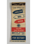 WW2 WORK FOR VICTORY WAR SAVINGS STAMPS AND CERTIFICATES MATCHBOOK SAVE ... - £15.72 GBP