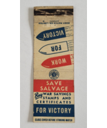 WW2 WORK FOR VICTORY WAR SAVINGS STAMPS AND CERTIFICATES MATCHBOOK SAVE ... - $27.41 CAD
