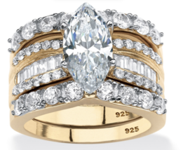 Marquise Cut 2 Piece Gp Ring Set 14K Gold Sterling Silver 5 6 7 8 9 10 - £240.96 GBP