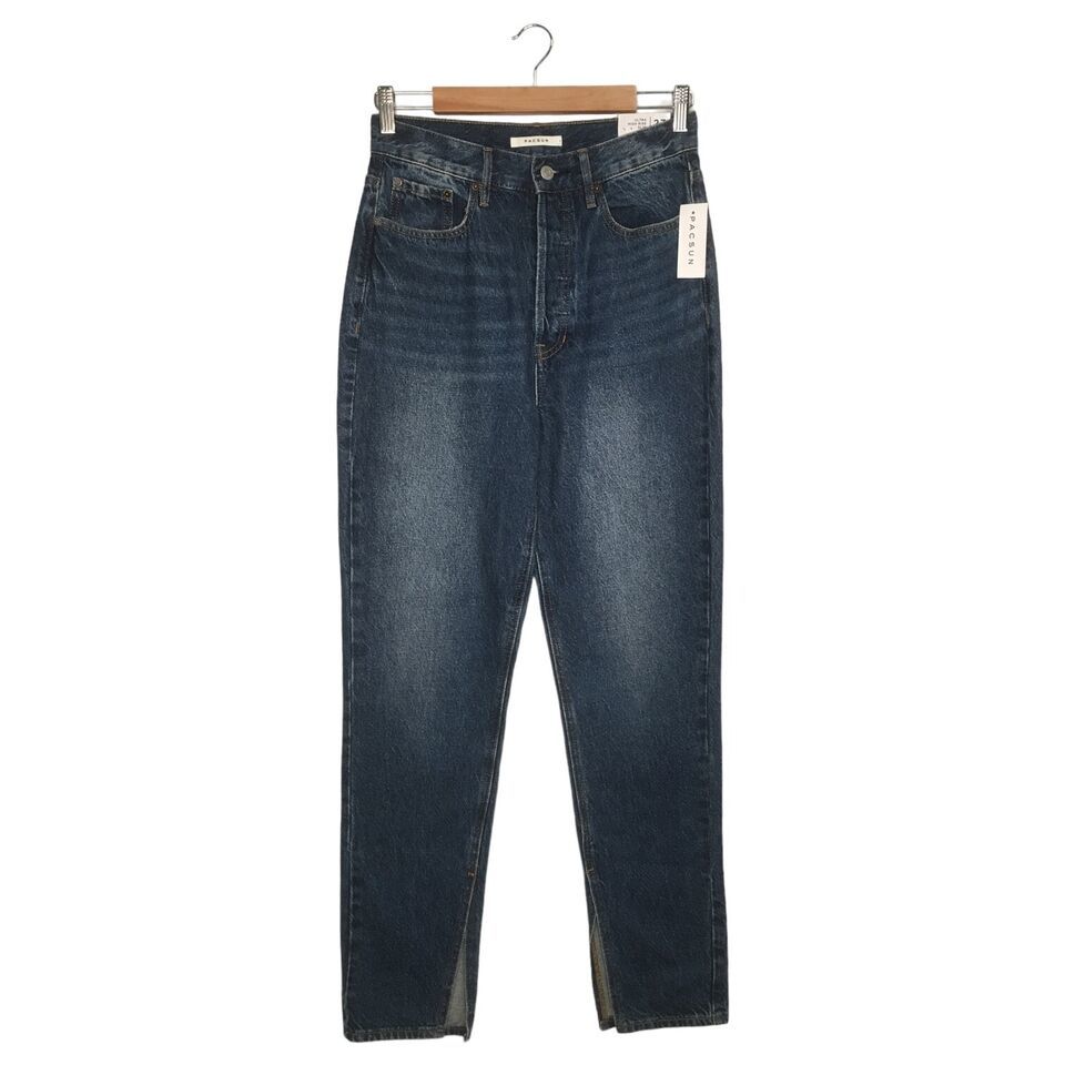 New Pacsun Jeans Womens 27 Ultra High Rise Slim Split Hem Button Fly Den... - $29.69