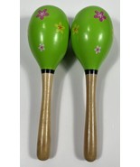 Painted Wood Green Maracas with Flowers - £6.33 GBP