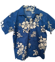 Pacific Legend Boys Shirt Size X-Large Island Casual Made in Hawaii Blue White - £7.42 GBP