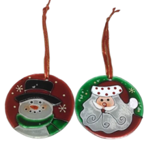 Stained Glass Ornament Santa Claus Snowman Round Christmas Hanging Pair Homemade - £10.12 GBP