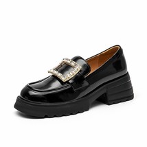 Platform Loafers Women Genuine Cow Leather Round Toe Slip On Crystal Decor Bling - £114.26 GBP