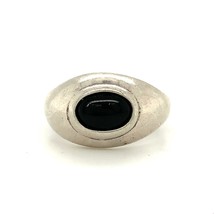 Vintage Sterling Signed Cellini Bezel Oval Black Onyx Stone Dome Ring Band 6 1/2 - £36.17 GBP