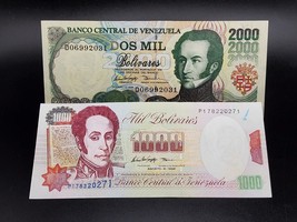 Venezuela Banknotes pair 1000 bolivares &amp; 2000 Bolivares 1998 ~ P-76d P-... - £4.35 GBP