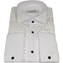 Men CEREMONIA Tuxedo Shirt Rhinestone Cotton Turkey #Milano 13 White Wing Tip image 9