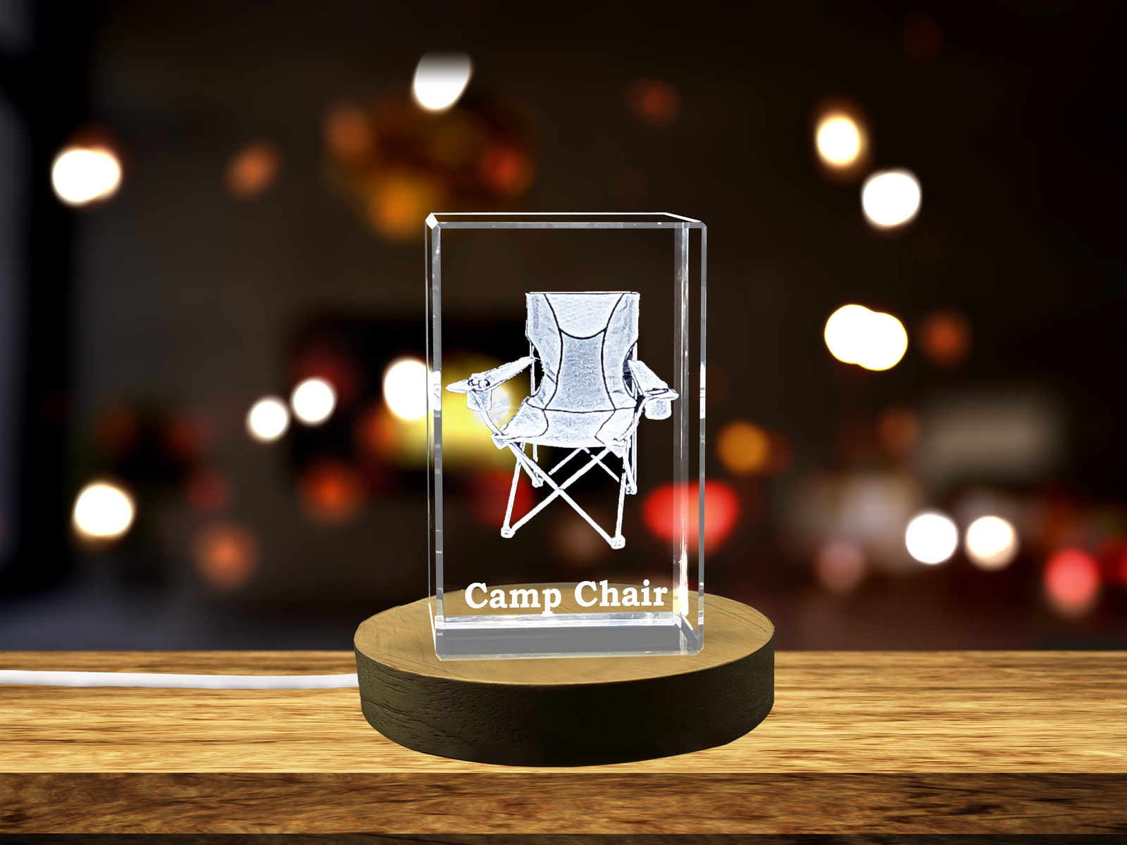 LED Base included | Unique Crystal Décor Piece 3D Engraved Camp Chair Crystal
