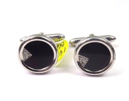 14k White Gold Round Cufflinks With Diamonds And Black Onyx - £548.52 GBP