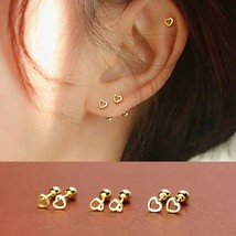 Surgical Steel Gold Tiny Heart Screw Back Stud Earrings For Women Girls 2Pcs - £8.78 GBP