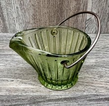 Vintage Federal Glass Depression Coal Bucket 2&quot; Green With Handle - £8.49 GBP
