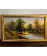 Antique Landscape Painting w/ Bridge &amp; Cottage, c. Late 19th–Early 20th ... - $146.02