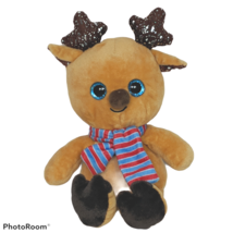 Hug Fun Brown Reindeer Christmas Scarf Plush Glitter Eyes Stuffed Animal 11.5&quot; - £16.62 GBP