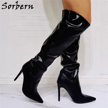 Black Knee High Female Boots Sissy Boy Drag Queen Unisex High Heel Stilettos Poi - £185.65 GBP