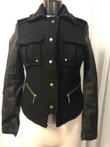 David Kahn Womens Jacket Black Wool Patch Pocket Zip Sleeve Studs Size Small NWT - $49.50