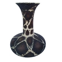 Japanese Stoneware Vase Vintage Pottery Brown white Design Lines Signed 8 in - £136.63 GBP