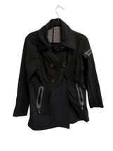 ATHLETA Womens Trench Coat Tear Away Magnetic Double Breasted Black Jack... - $31.67