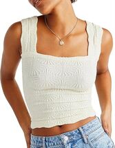 Women's Square Neck Wide Strap Crop Tank Tops Flower Going Out Tops Slim... - $41.98
