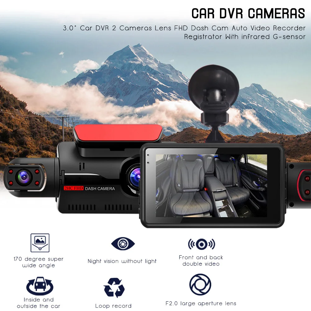 3.0&quot; Car DVR 2 Cameras Lens Chip FHD Dash Cam Auto Video Recorder Registrator - £56.30 GBP